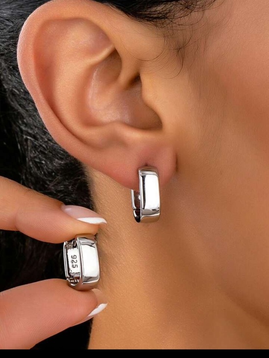 Jewelry - NWOT Sterling Silver Chunky Huggie Hoop Earrings - Silver